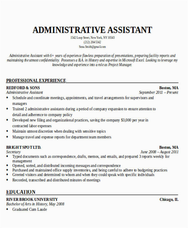 Samples Of Resume Objectives for Administrative assistants Free 6 Administrative assistant Resume Objectives In Ms