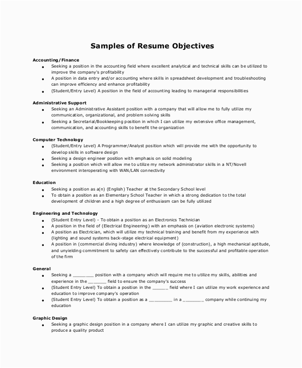 Samples Of Resume Objectives for Administrative assistants Free 6 Sample Resume Objective Templates In Ms Word