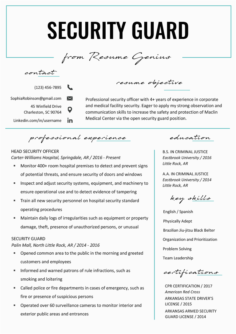 security guard resume example