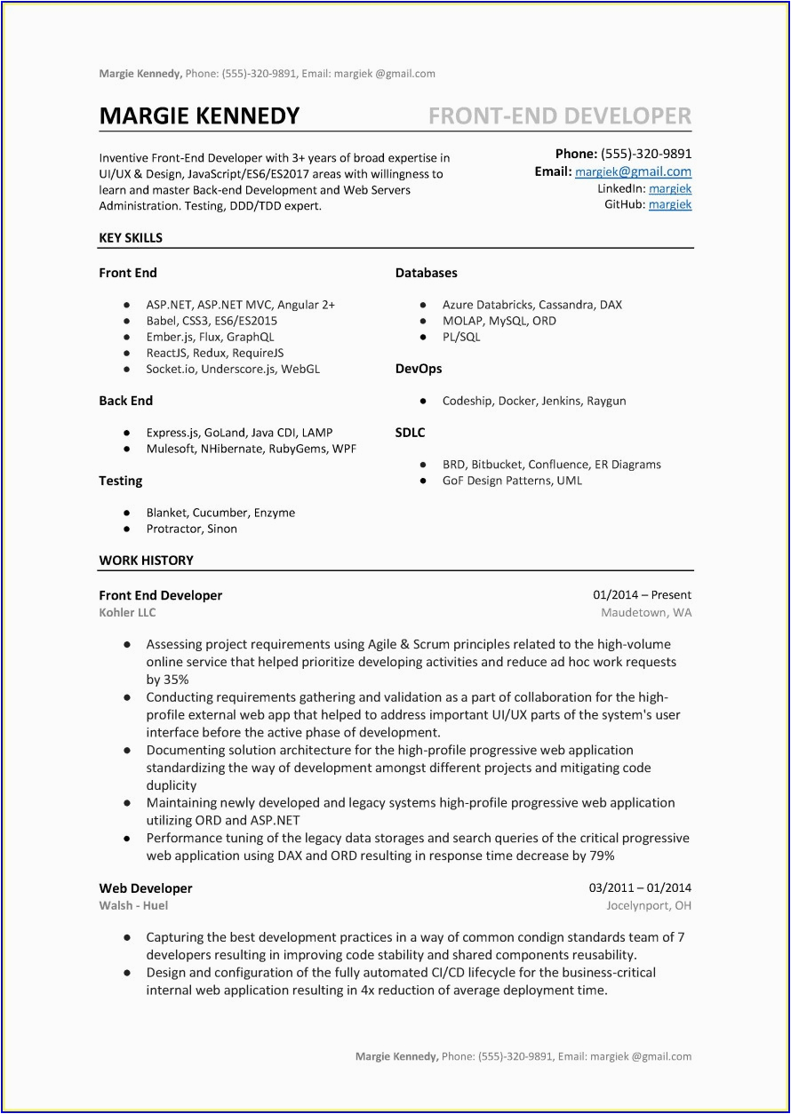 senior asp net mvc developer resume