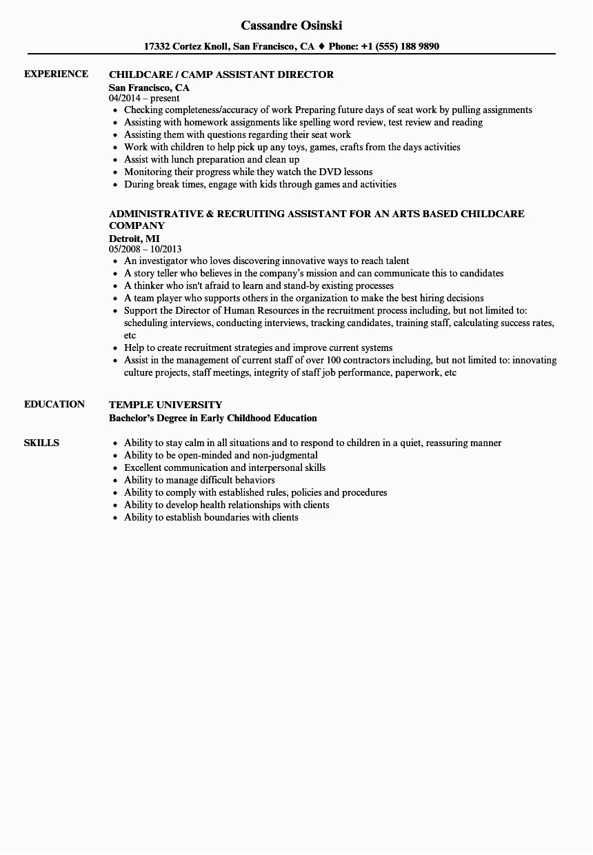 childcare assistant resume sample