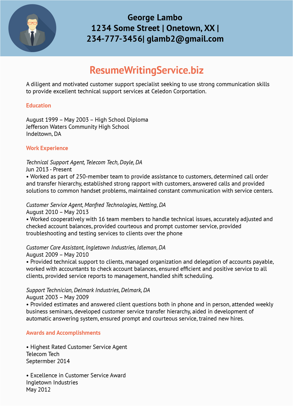 technical support agent resume sample