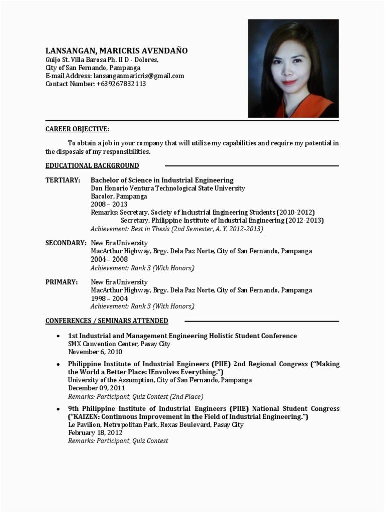 Fresh graduate resume