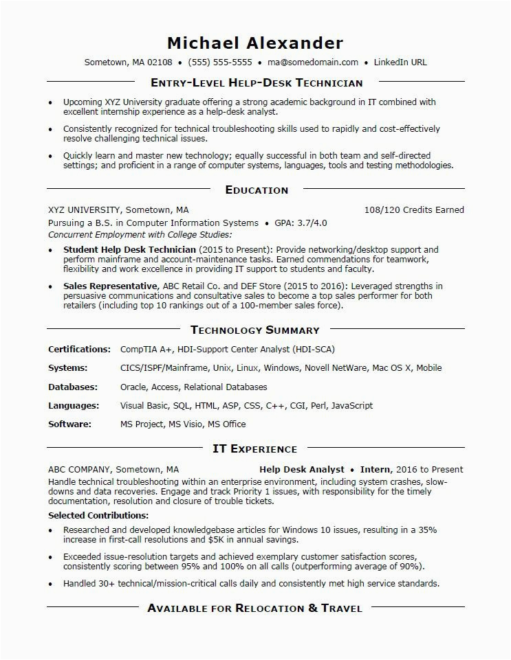 Entry Level It Resume Examples and Samples Entry Level It Resume Sample