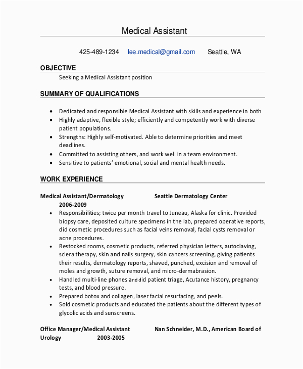 Entry Level Medical Administrative assistant Resume Sample 9 Medical Administrative assistant Resume Templates Free