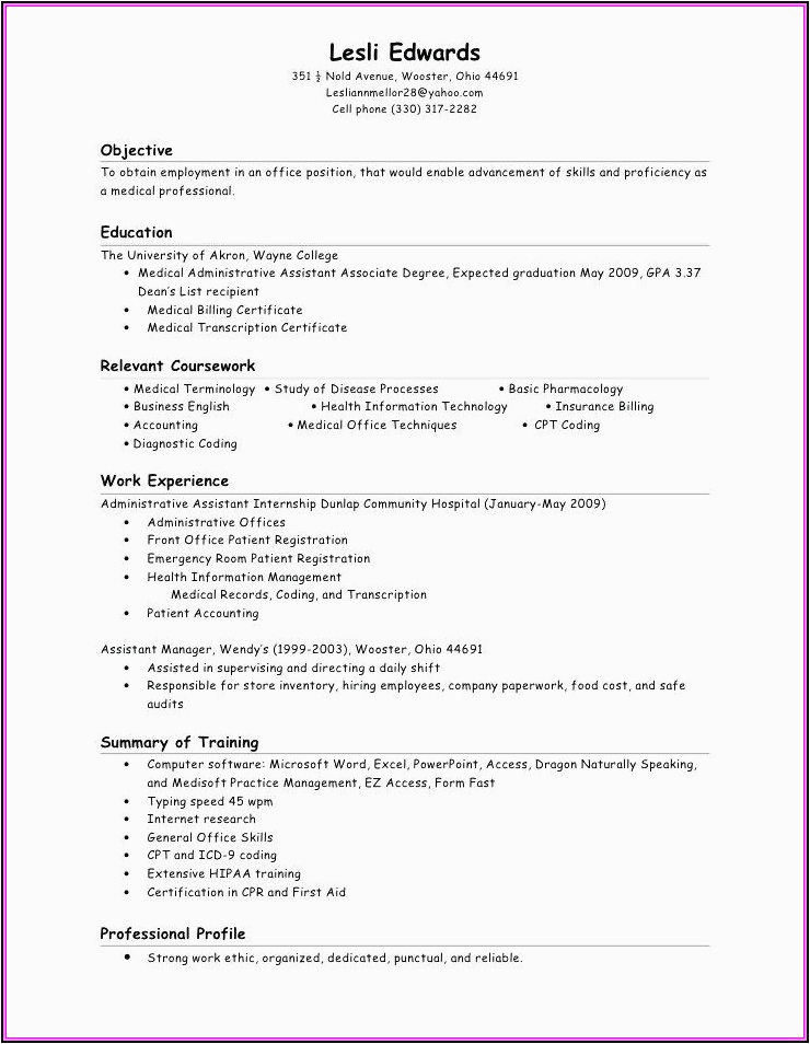 resume for entry level medical billing and coding