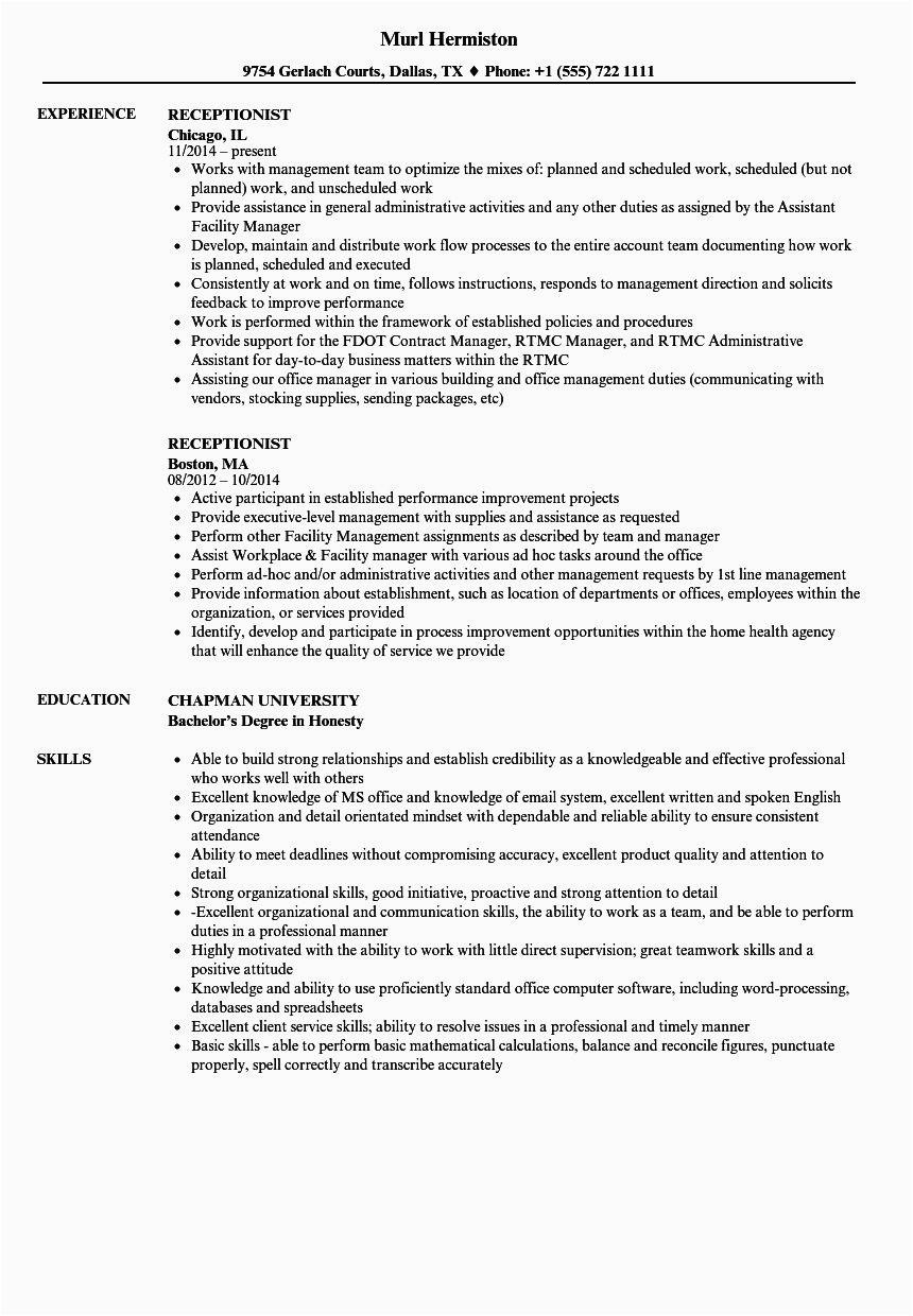 Entry Level Medical Receptionist Resume Sample Entry Level Receptionist Resume Fresh Receptionist Resume