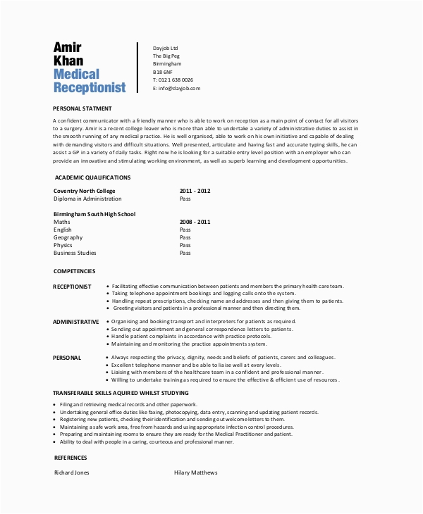 Entry Level Medical Receptionist Resume Sample Free 6 Sample Medical Receptionist Resume Templates In Ms