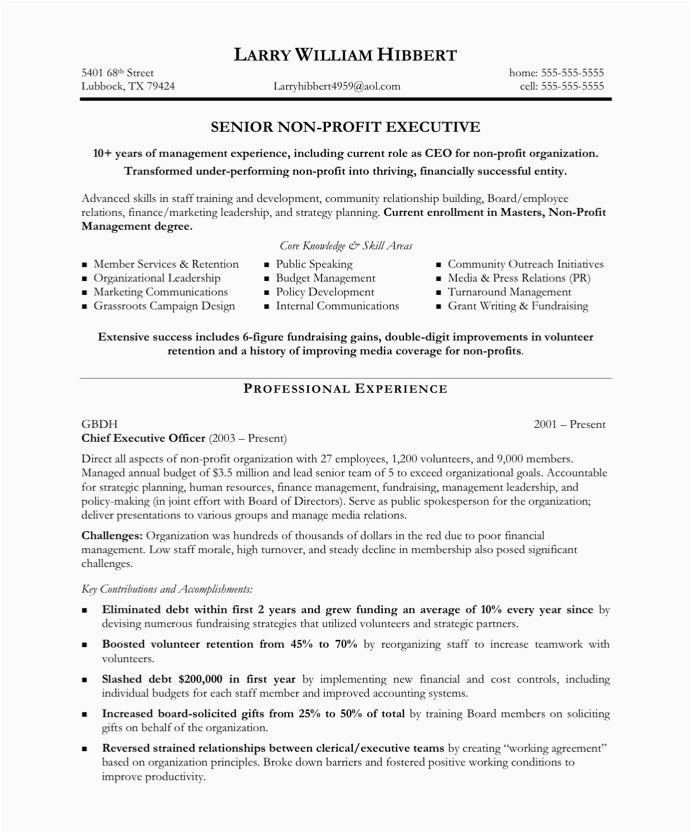 Entry Level Non Profit Resume Samples Non Profit Executive Free Resume Samples