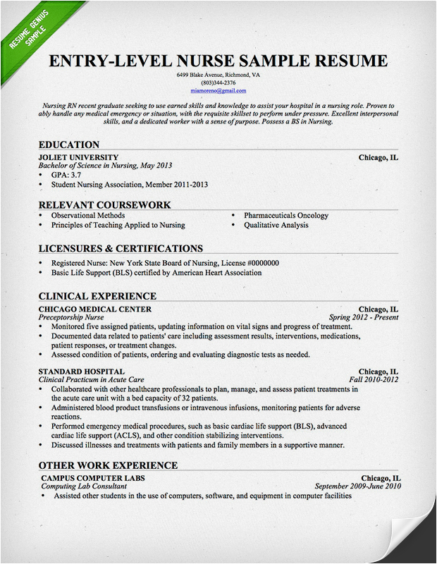 entry level nurse resume example