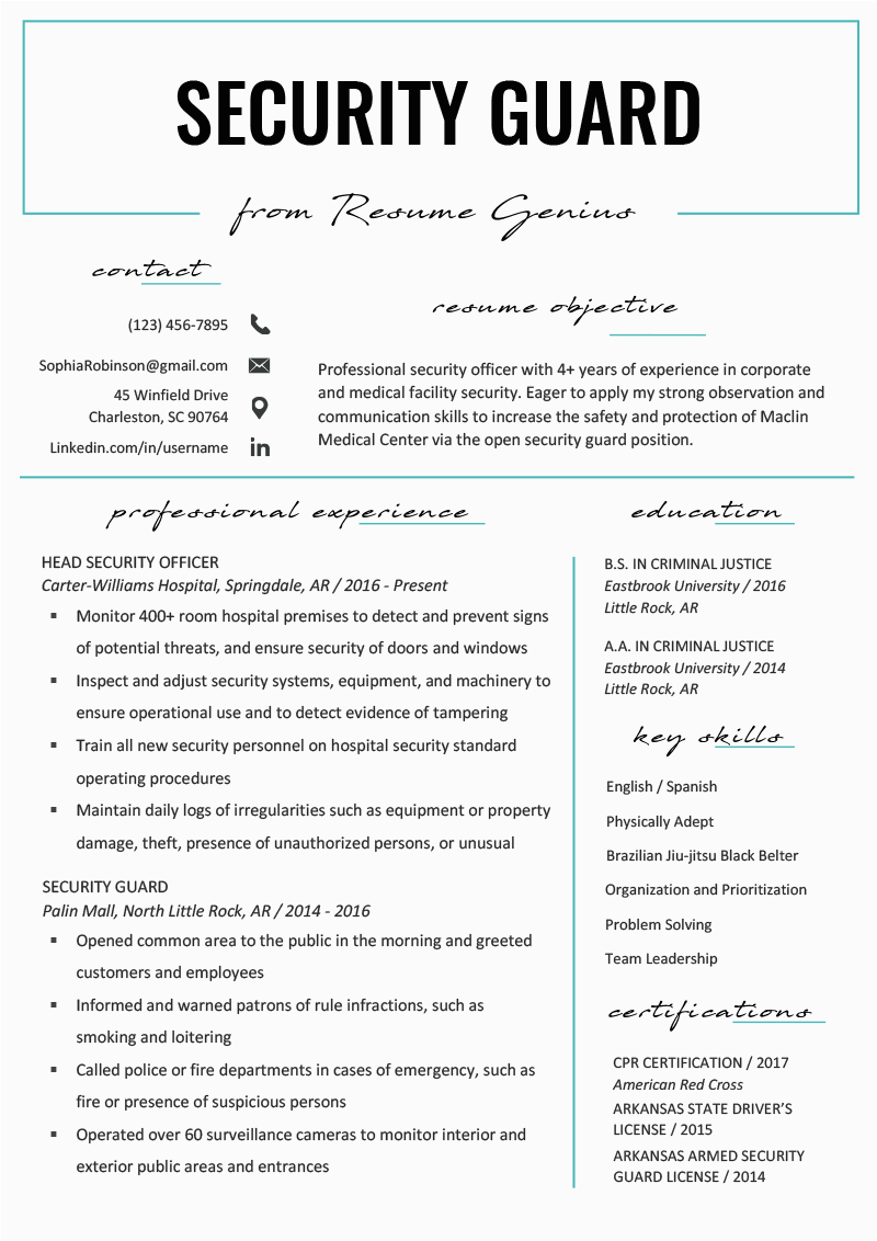 Free Sample Resume for Security Guard Security Guard Resume Sample & Writing Tips