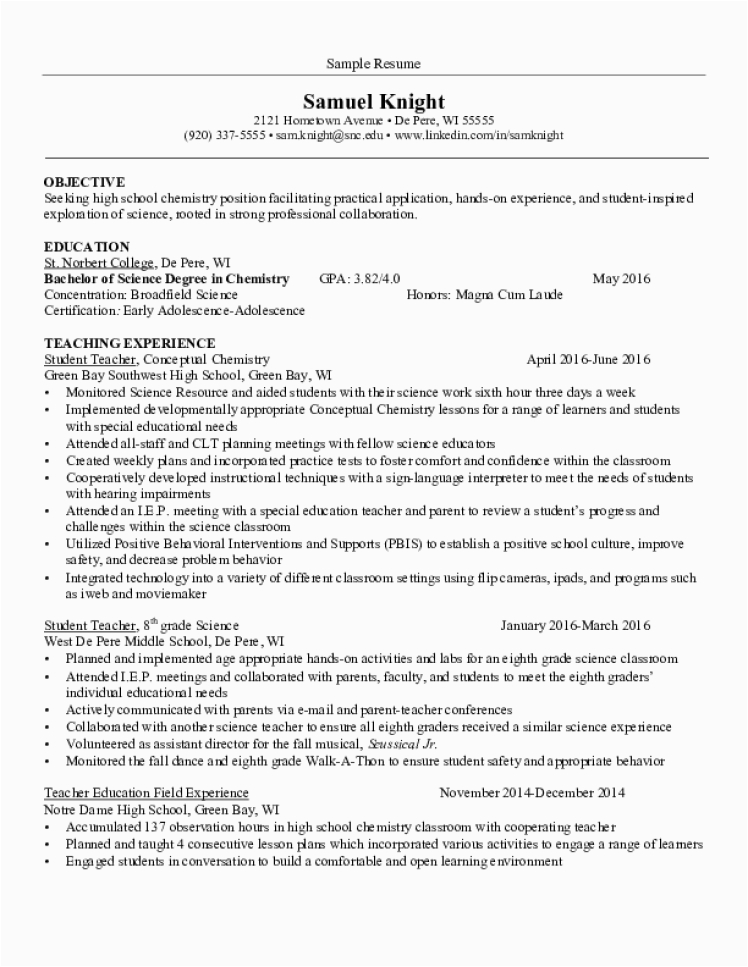 teacher resume samples