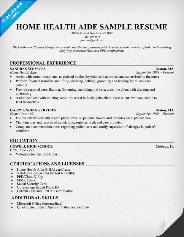 Home Health Aide Resume Objective Samples Home Health Aide Resume Example Resume Panion