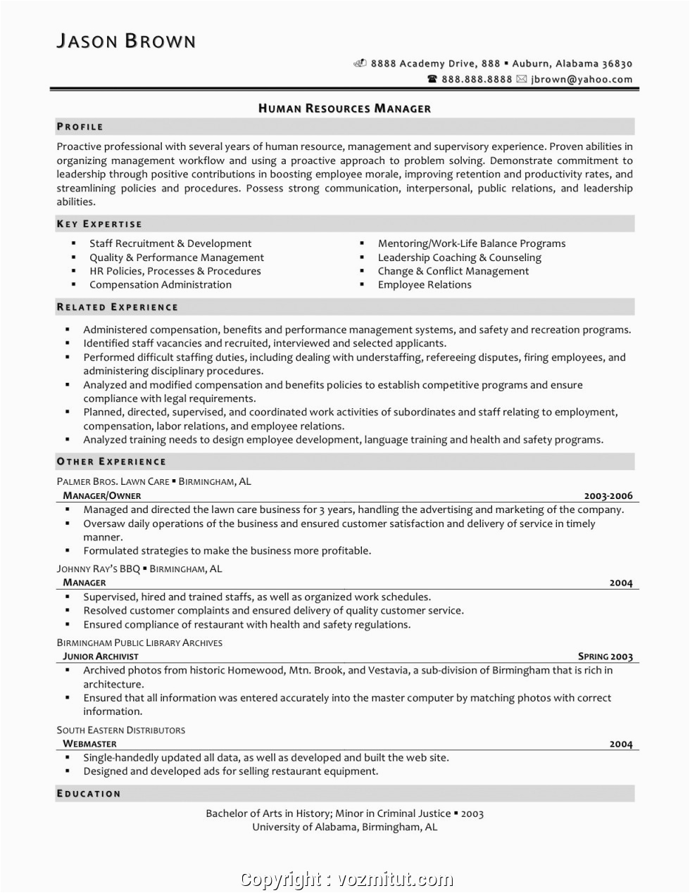 print resume manager human resources