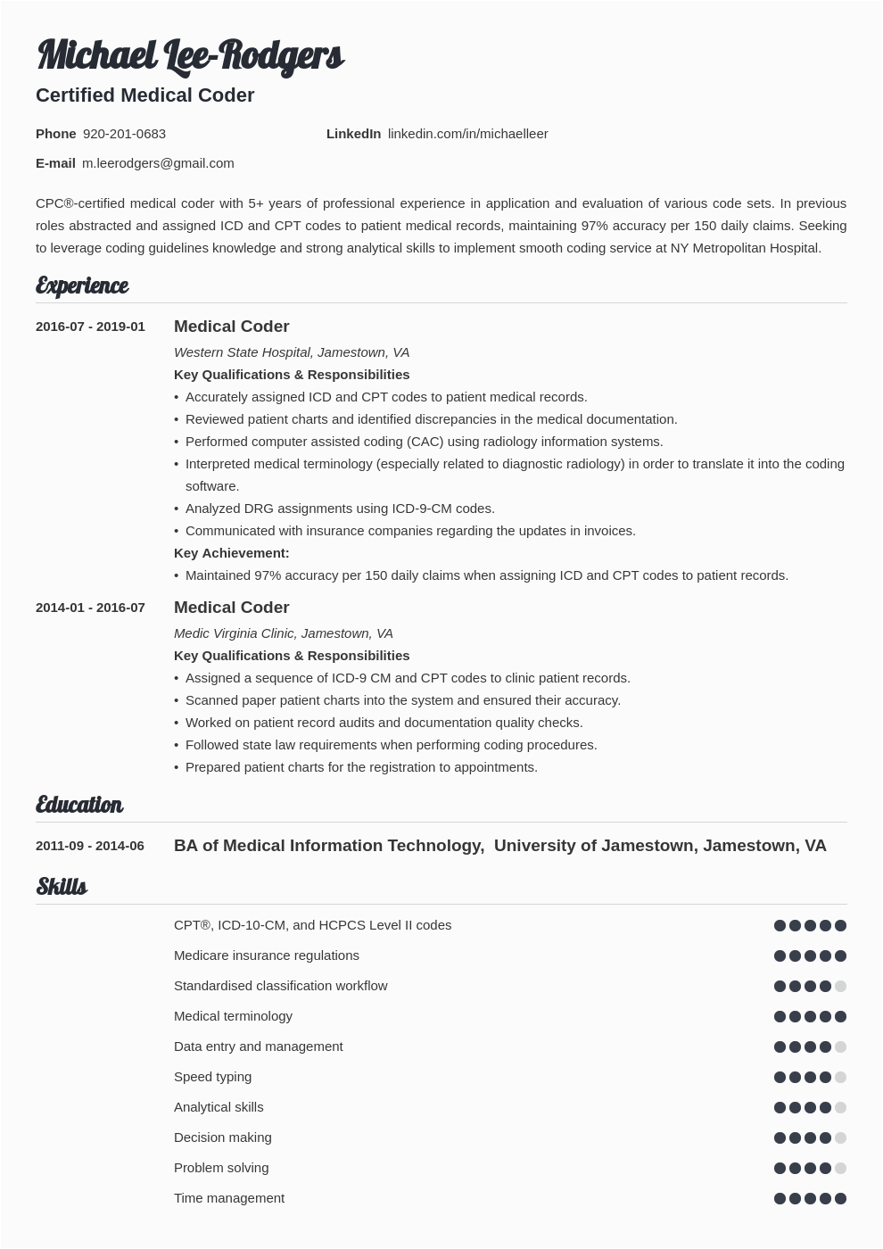 Medical Coding Medical Coder Resume Sample Medical Coder Resume Sample & Guide [20 Tips]