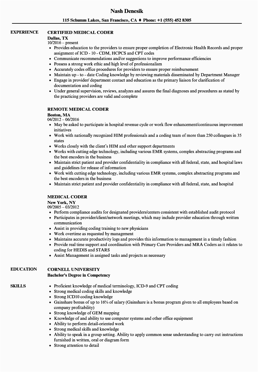 Medical Coding Medical Coder Resume Sample Medical Coder Resumes Samples