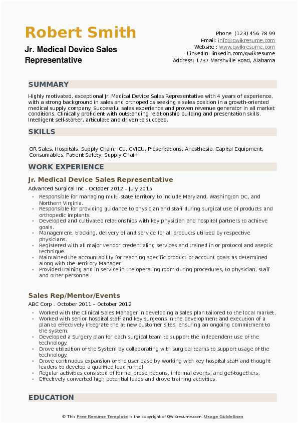 Medical Device Sales Representative Resume Sample Medical Device Sales Representative Resume Samples