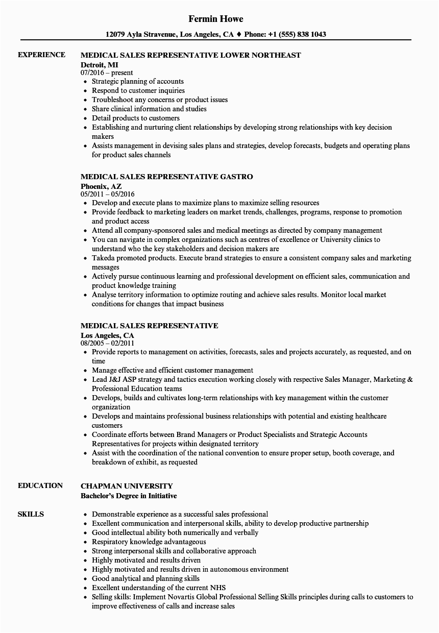 Medical Device Sales Representative Resume Sample Medical Sales Representative Resume Samples