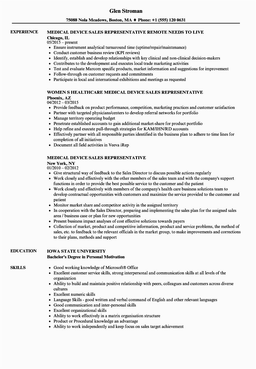 Medical Device Sales Representative Resume Sample Resume Templates for Medical Device Sales Arthrex