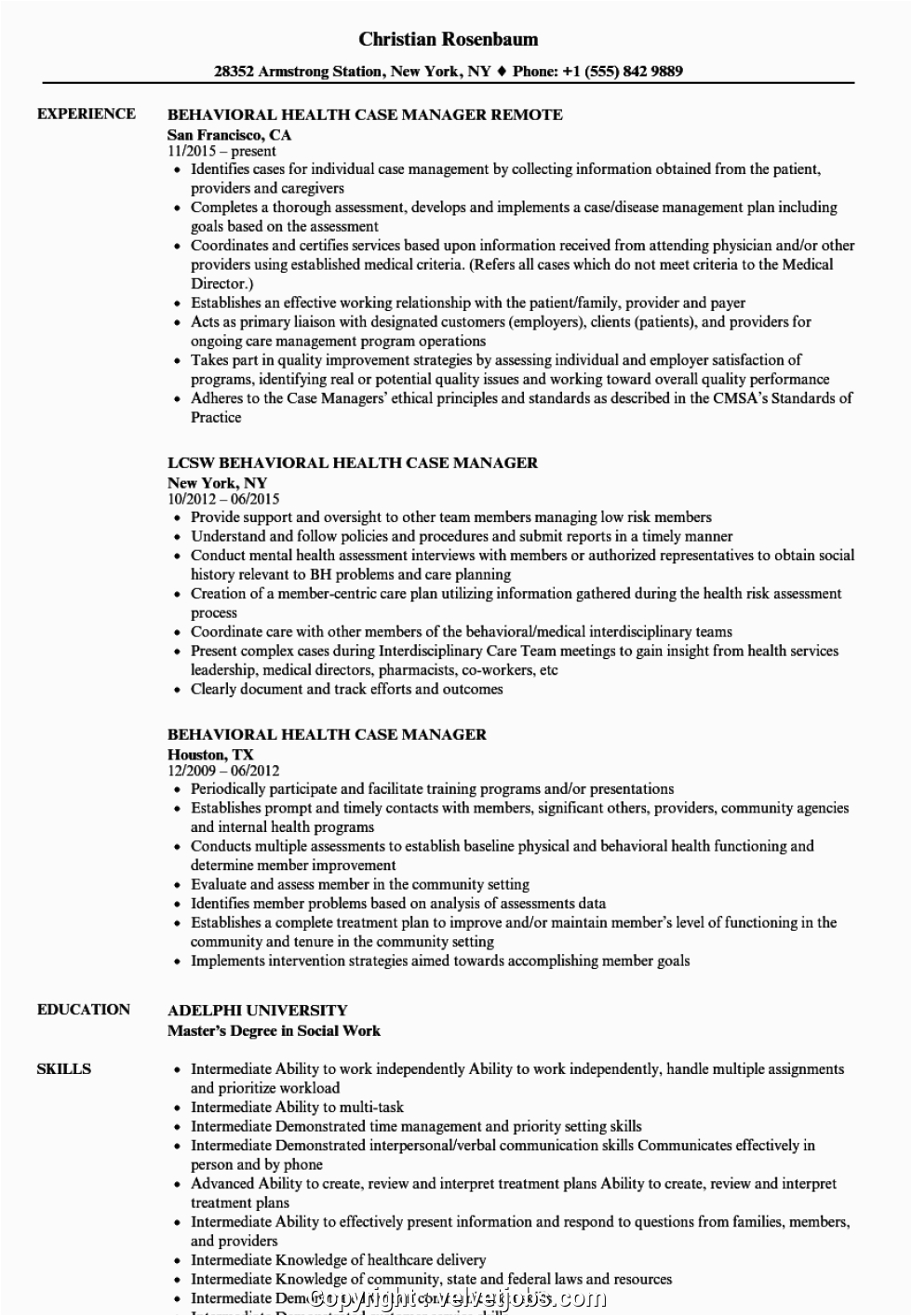 Mental Health Case Manager Resume Sample Make Case Manager Mental Health Resume Behavioral Health