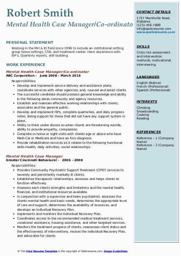 Mental Health Case Manager Resume Sample Mental Health Case Manager Resume Samples