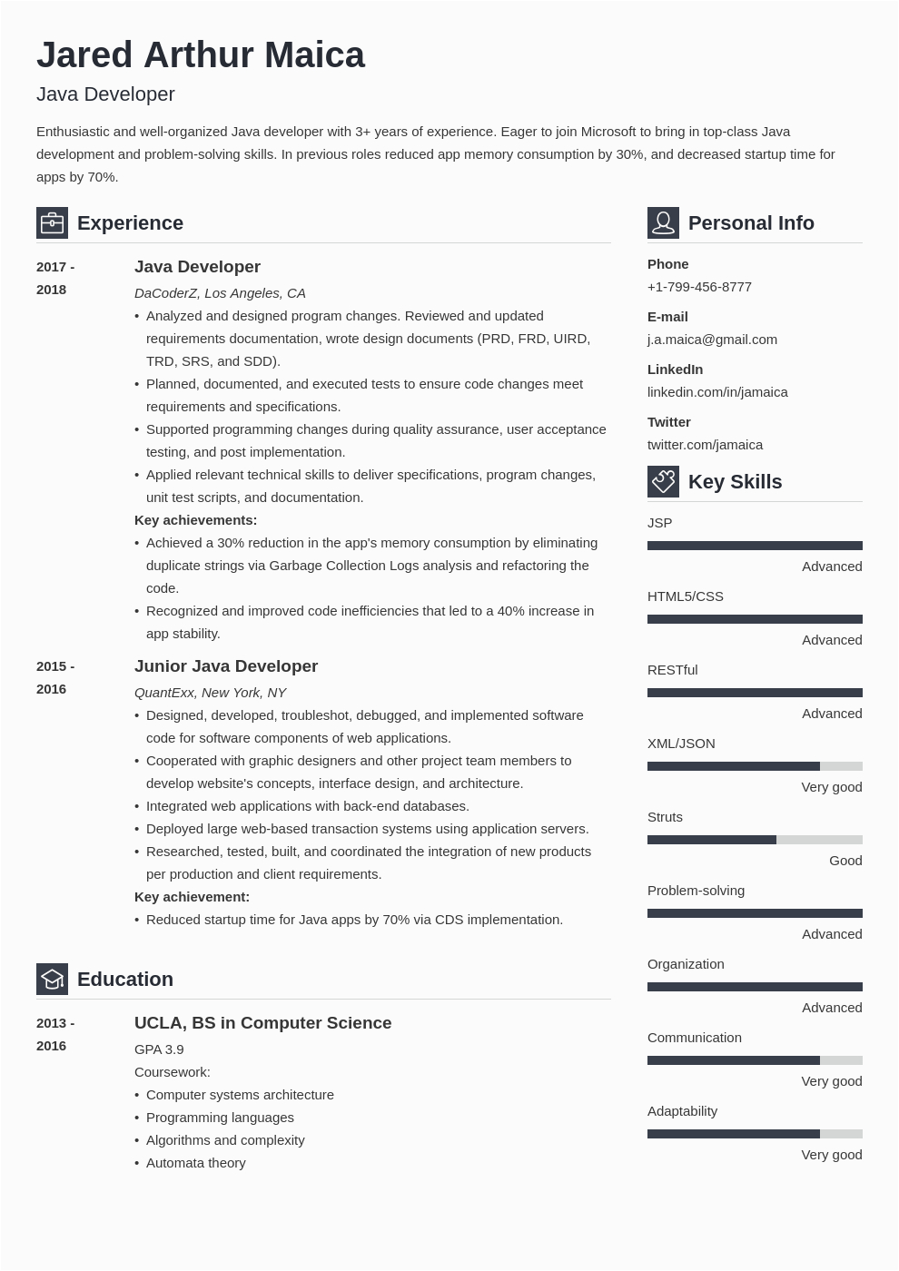 Mid Level Net Developer Resume Sample Java Developer Resume Sample Mid Level to Senior