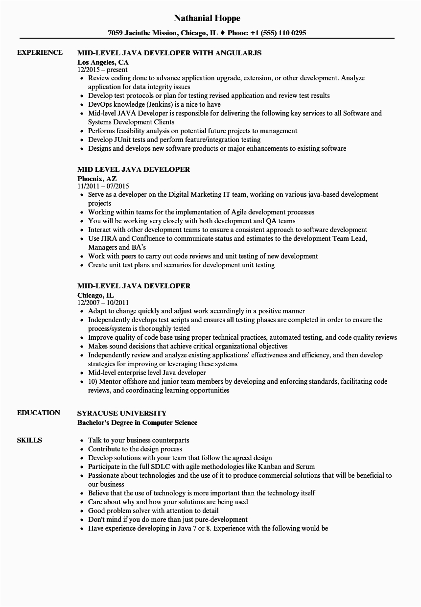 Mid Level Net Developer Resume Sample Mid Level Java Developer Resume Samples