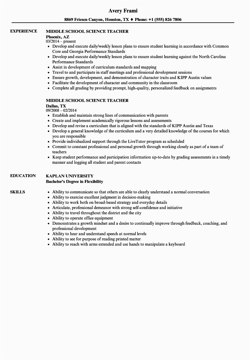 Middle School Science Teacher Resume Samples Middle School Science Teacher Resume Samples