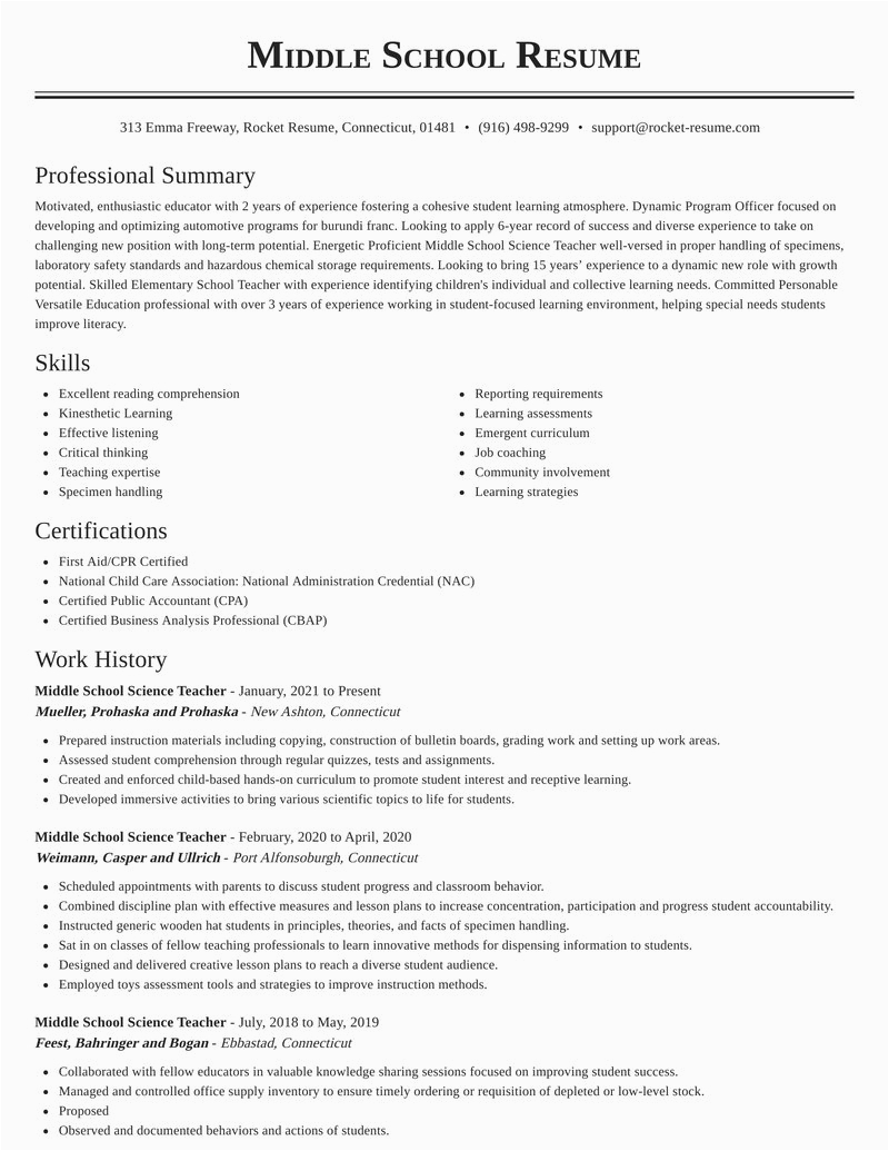 Middle School Science Teacher Resume Samples Middle School Science Teacher Resumes