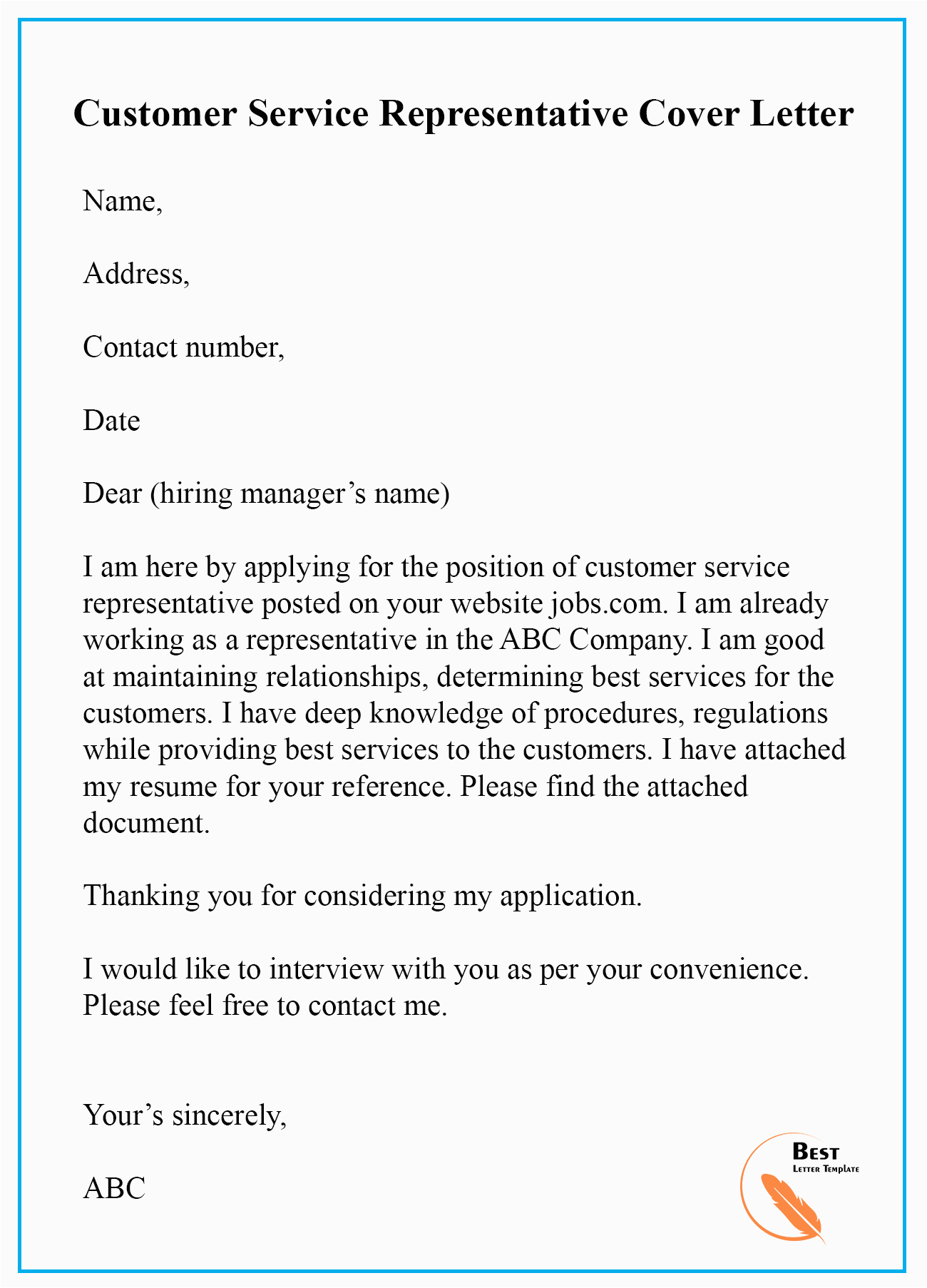 Resume Cover Letter Sample for Customer Service Representative Customer Service Representative Cover Letter Sample for