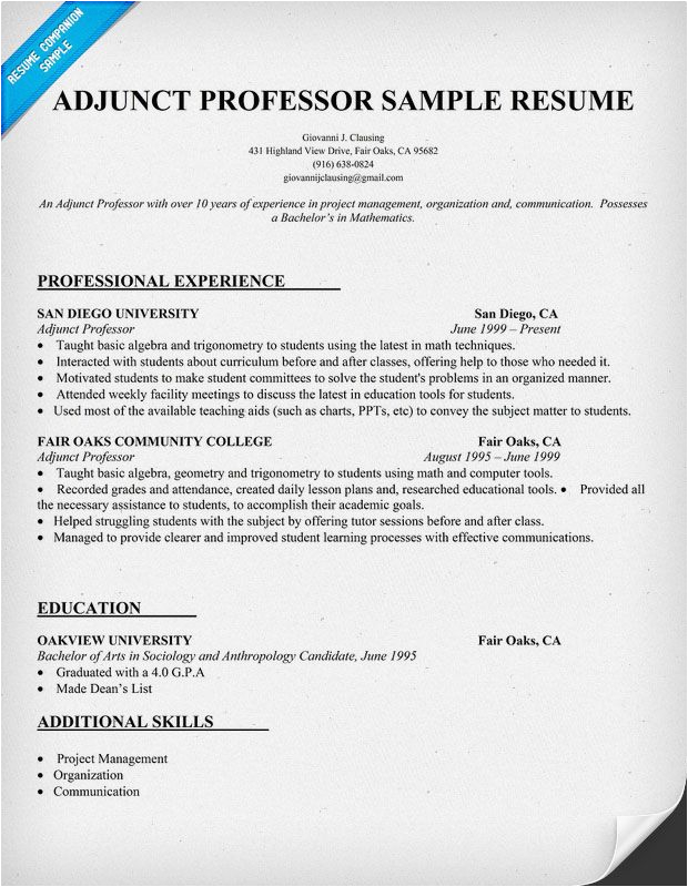 Sample Adjunct Professor Resume with No Teaching Experience Adjunct Professor Sample Resume