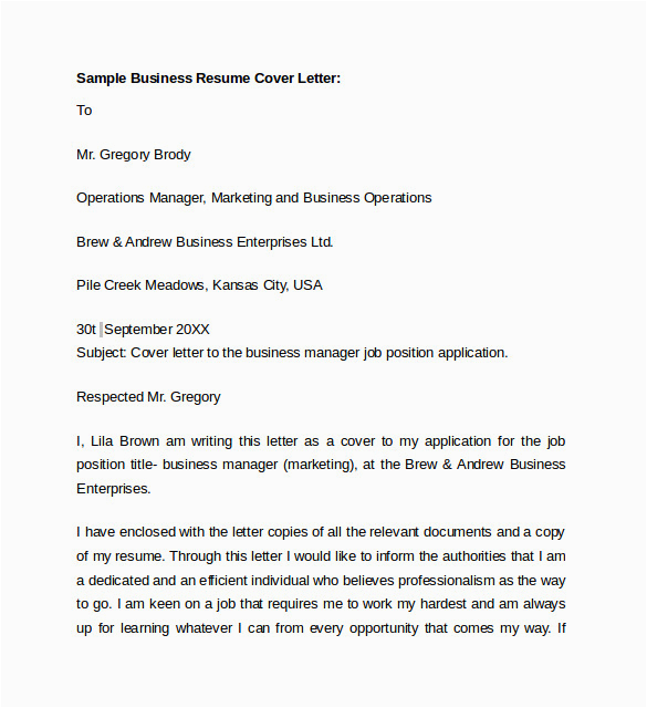 business cover letter example
