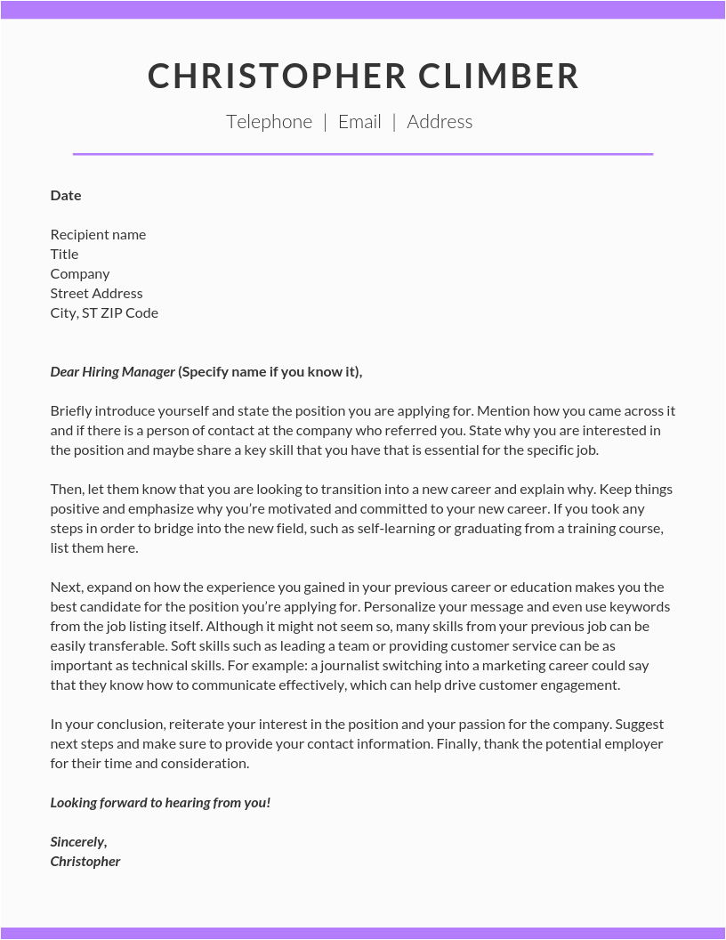 Sample Career Change Resume Cover Letter How to Write A Career Change Cover Letter — Climb Credit Blog