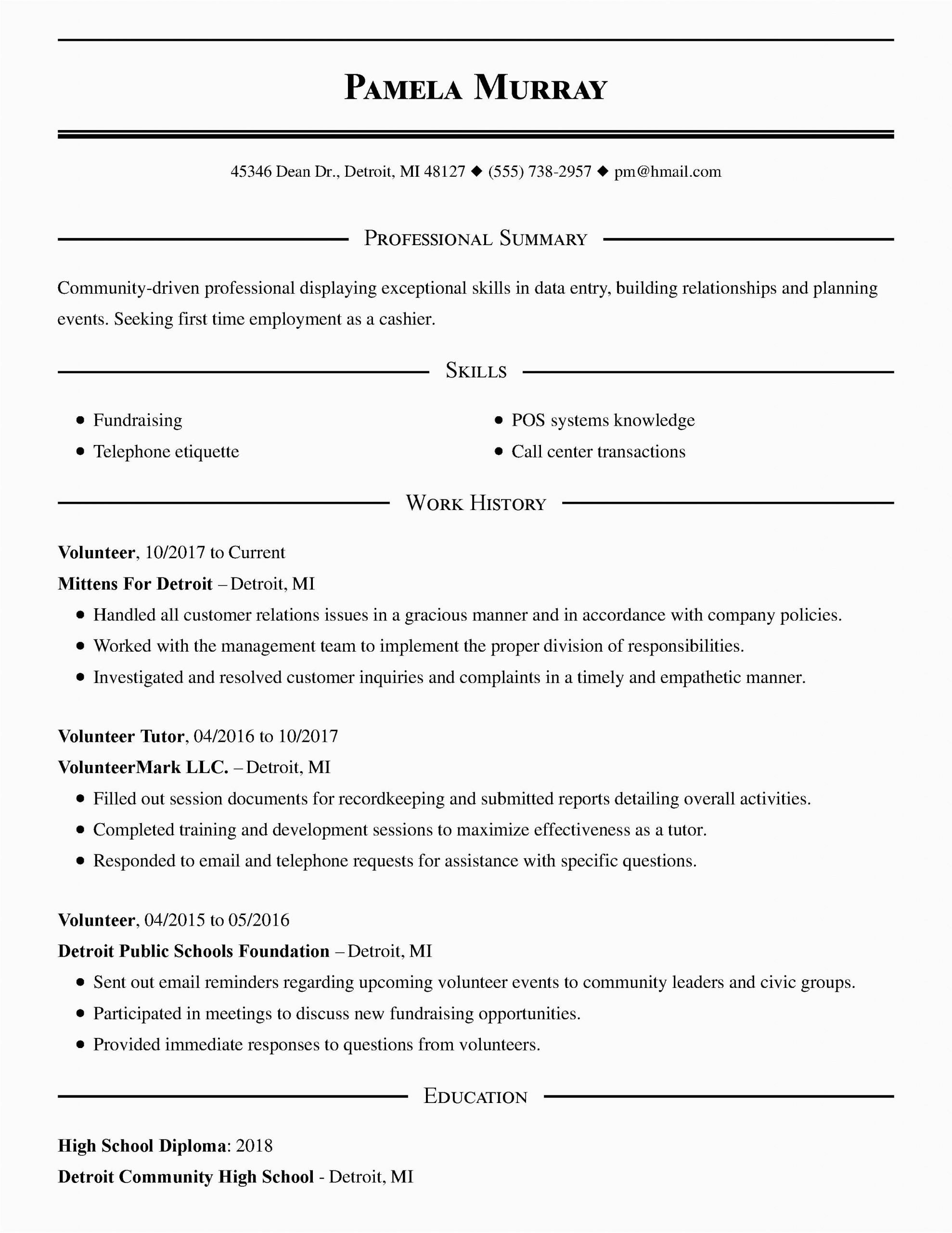 Sample Cashier Resume with No Experience View 30 Samples Of Resumes by Industry & Experience Level