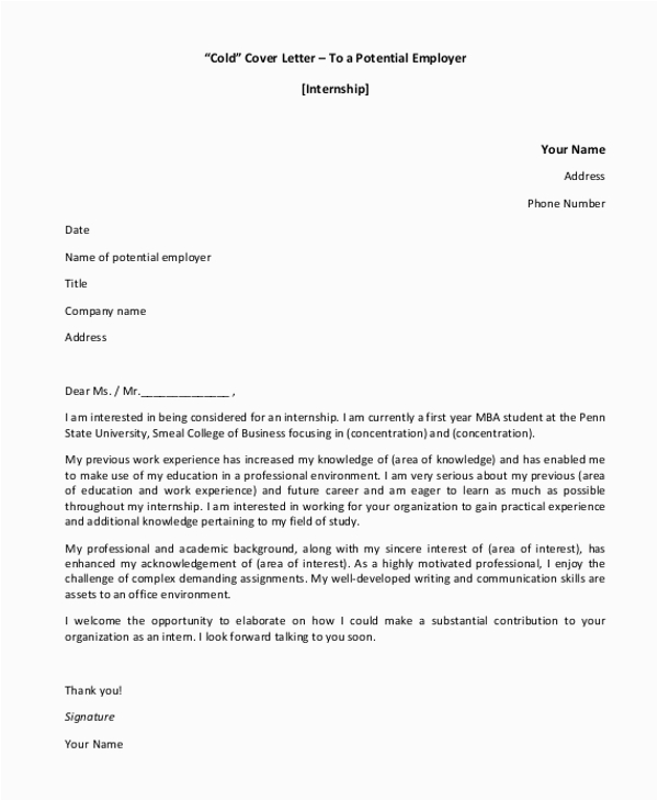 cold contact cover letter template