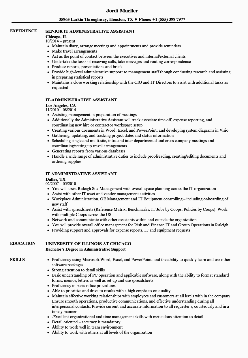 it administrative assistant resume sample