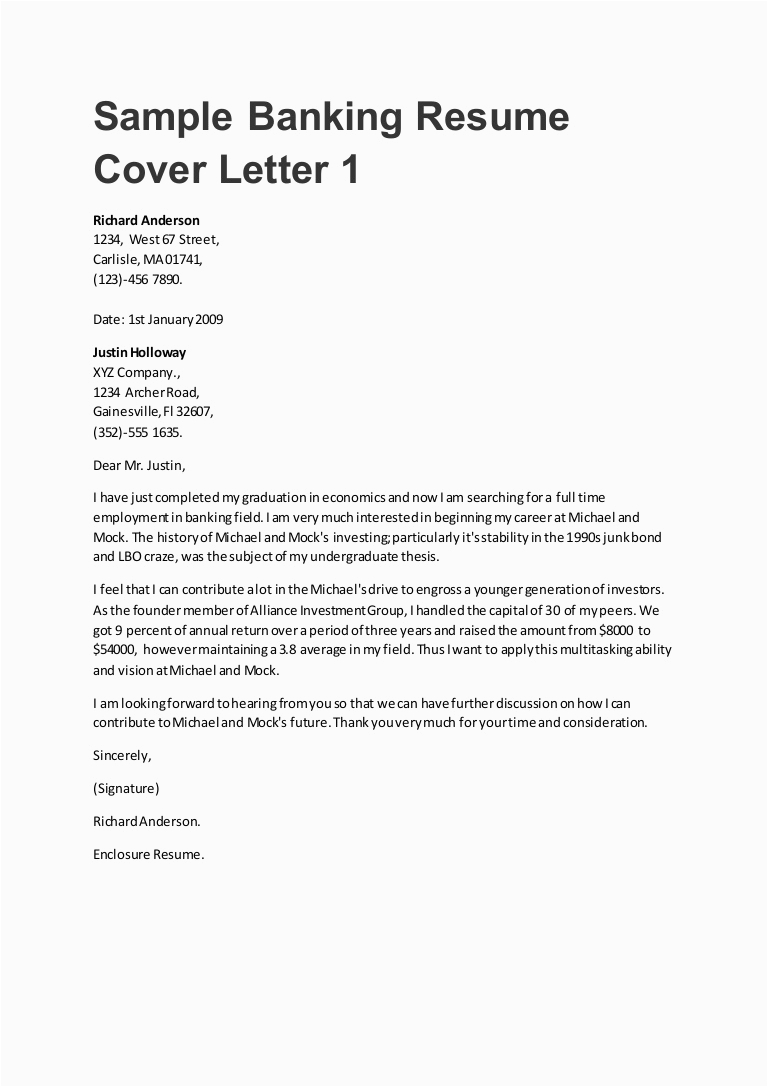 sample banking resume cover letter