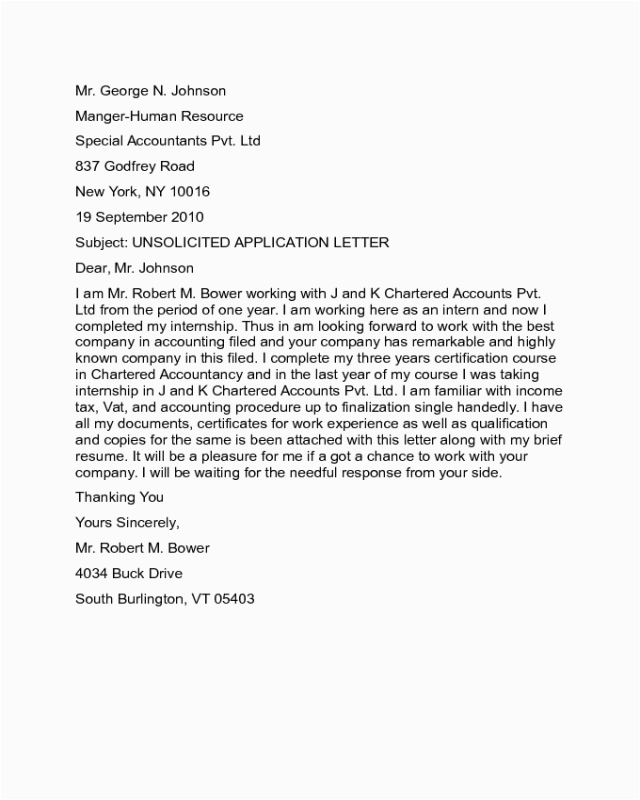 cover letter template for unsolicited