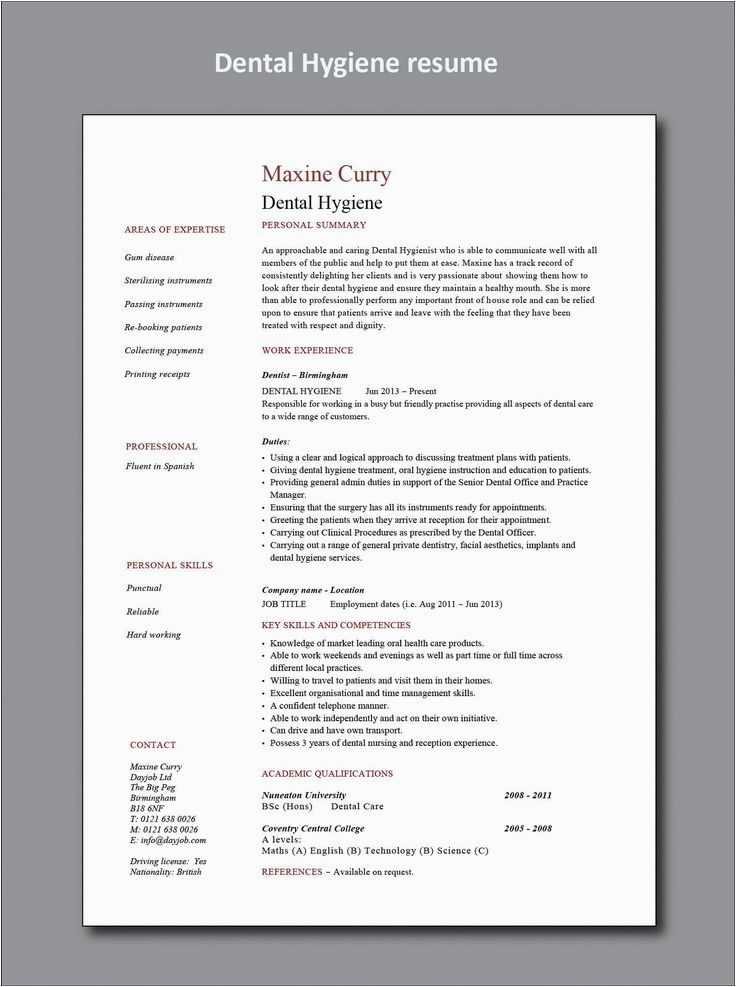 Sample Dental Hygiene Resume for A Recent Graduate Dental Hygiene Resume Example Cv Hygienist Healthcare