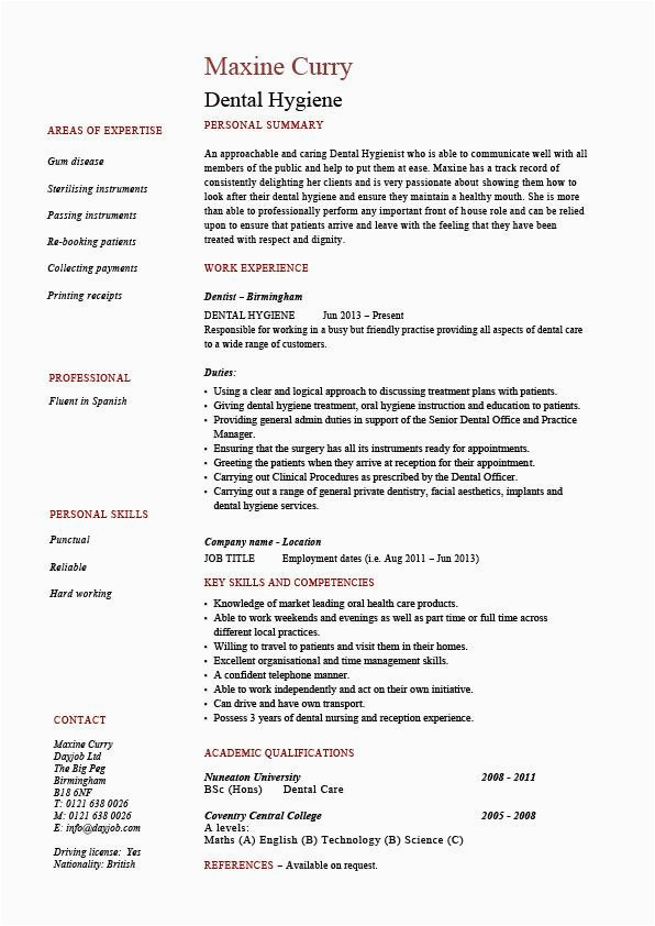 Sample Dental Hygiene Resume for A Recent Graduate Dental Hygienist Resume