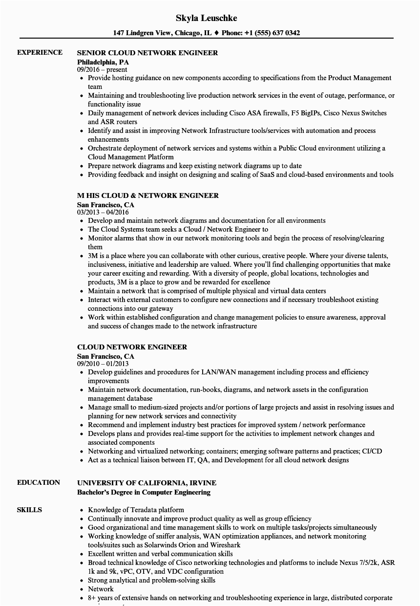 resume for network engineer with 1 year experience