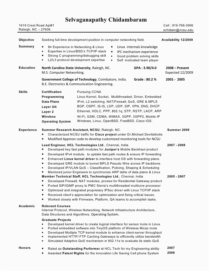 sample resume format for 1 year