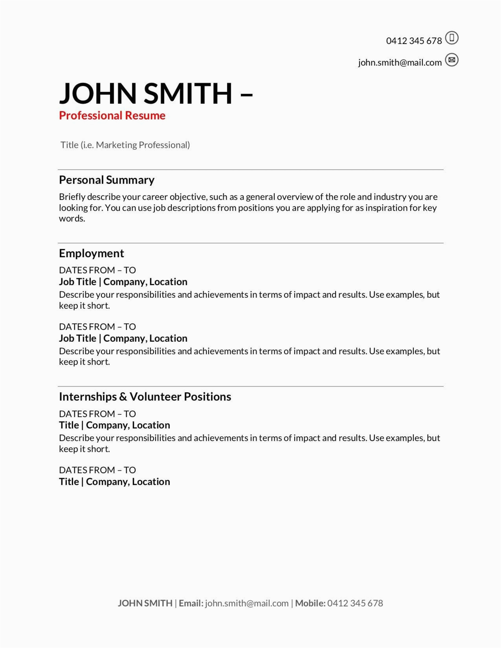 first job resume template