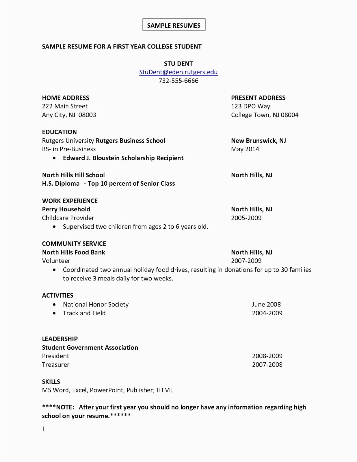 first job sample resume