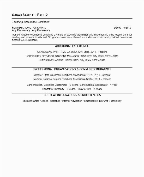 teacher applicant sample resume for