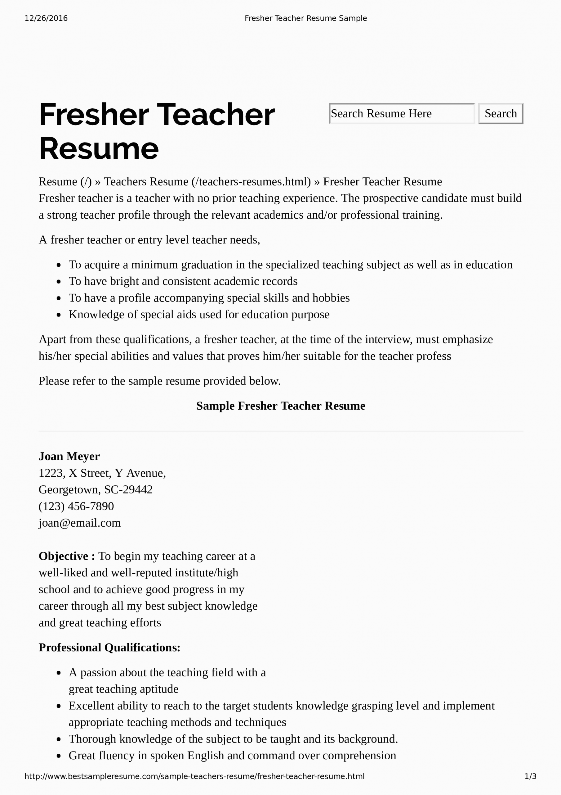 preschool teacher resume without experience