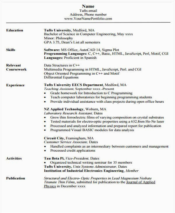 engineering resume template pdf