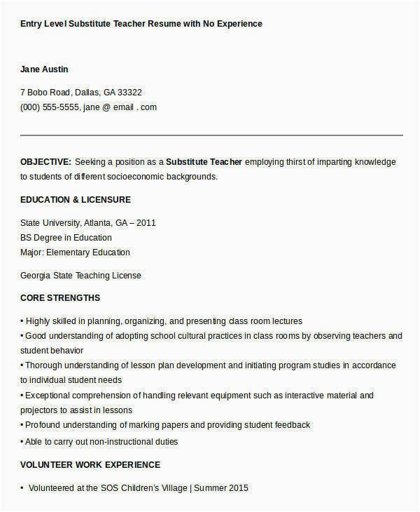 resume samples for teachers with no experience