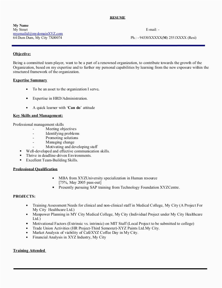 Sample Resume for Hr Executive Freshers Fresher Hr Executive Resume Model 103