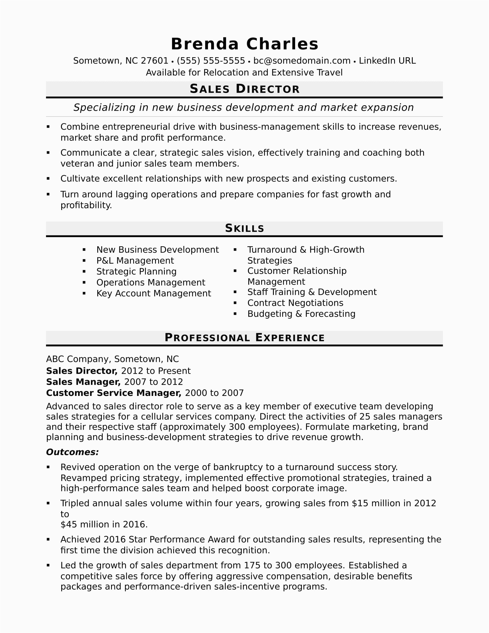 Sample Resume for Managing Director Position Sales Director Resume Sample
